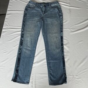 Chicos So Slimming Girlfriend Slim Leg Ankle Jeans Velvet Ruffle Stripe 1R Med